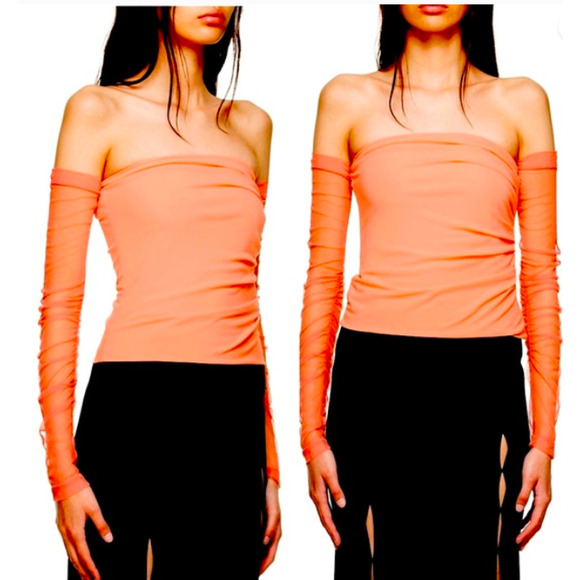 Helmut Lang Women's Sheer Sleeveless Tube Top Coral S NWT 295.00 - Picture 2 of 8